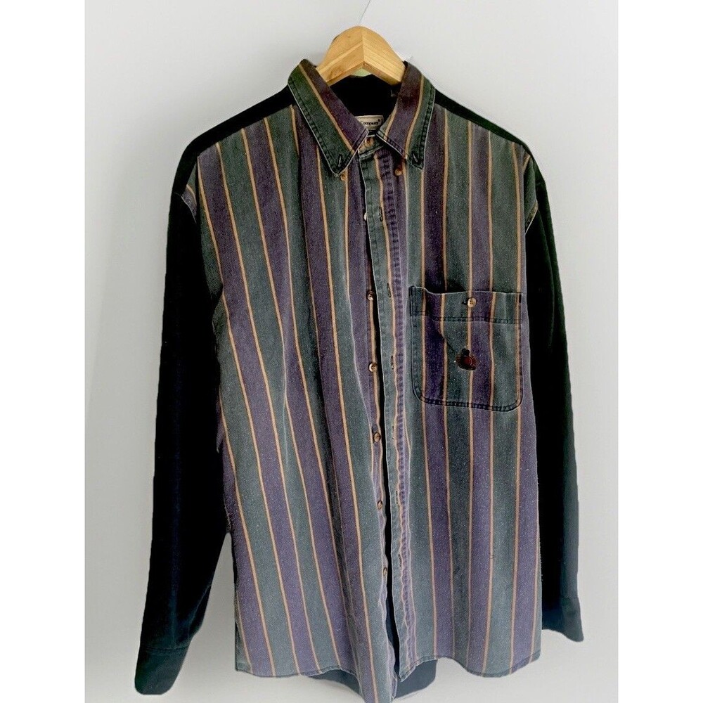 color blocked stripes two tone bugle boy button up size large 90's hipster dad